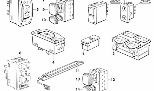Interruptor ajuste asiento delantero derecho OEM 61311388725 para BMW E32. Original BMW.