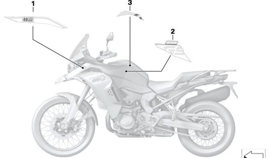 Emblema lateral izquierdo "40 Jahre" OEM 51149829441 para BMW Motorrad F 850 GS Adventure (FK82, 0K01) años 2018-2023. Original BMW Motorrad.