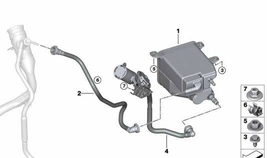 Tubo de ventilación del depósito OEM 16117356525 para BMW G11 y G12 (730i, 740i, 750i xDrive, 730Li, 740Li). Pieza original BMW.