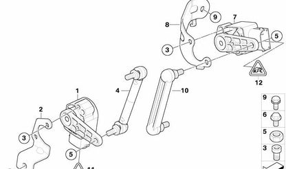 Barra de regulación OEM 37146776549 para BMW X5 E70, E70N y X6 E71, E72. Pieza del sistema de sensor de regulación de nivel de faros. Original BMW.