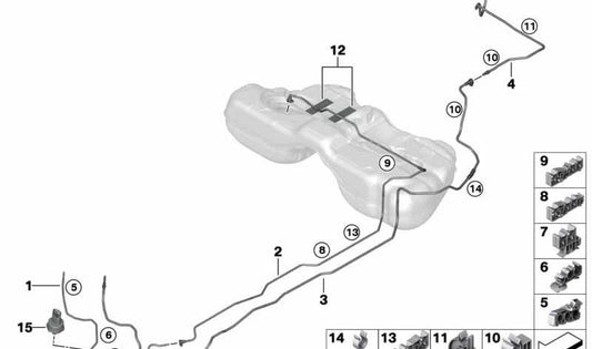 Tubo di spurgo dell'aria OEM 16137412179 per BMW G30, G31. BMW originale.