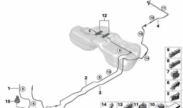Tubo de ventilación del sistema de combustible OEM 16137356605 para BMW G12 (Serie 7). Original BMW.