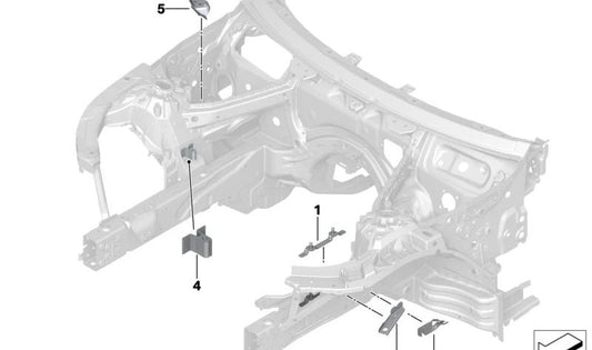 Soporte batería en paso de rueda izquierdo OEM 41009626505 para BMW G26, i4 eDrive35/40, M50 xDrive. Original BMW.
