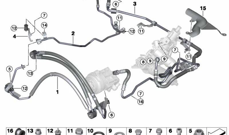 Tubo de retorno de la dirección asistida OEM 32416784710 para BMW E70, E71, F15, F16. Original BMW.