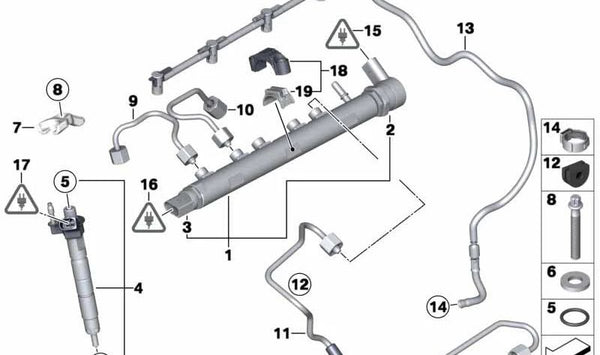 Tubería de alta presión OEM 13537800605 para BMW E81, E82, E87, E88, F20, F21, F22, E90, E91, E92, E93, F30, F31, F34, F32, F33, E60, E61, F10, F11, E84, E83, F15. Original BMW.