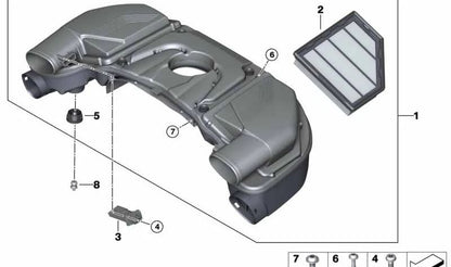 Silenciador de admisión de aire OEM 13718622618 para BMW G30, G11, G12. Original BMW.