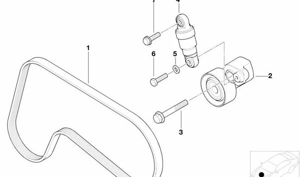 Tensor de correa con brazo OEM 64552248194 para BMW E38 (Modelos compatibles: 725tds, 730i, 730iL, 735i, 735iL, 740i, 740iL, 750iL). Original BMW.
