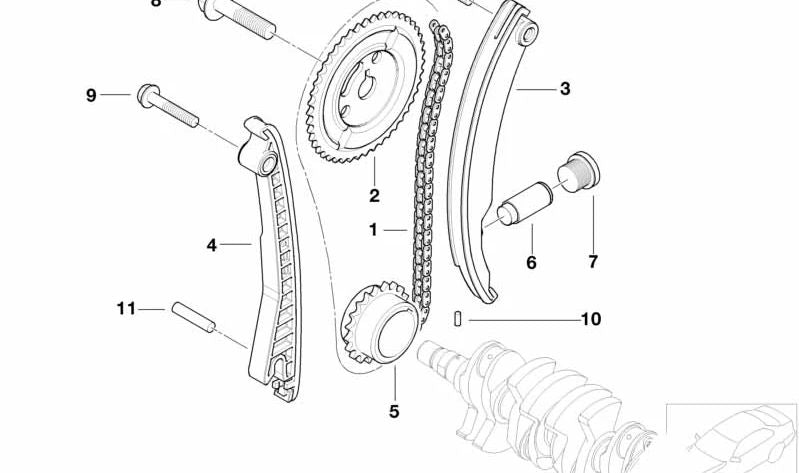 Piñón del cigüeñal OEM 11211485402 para MINI R50, R52, R53 (Cooper, One, 1.4i, 1.6i) con motores W10. Compatible con modelos de 2001 a 2008. Recambio original MINI.
