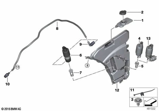 Serbatoio liquido del tergicristallo per BMW G30, G31, G38, G32, G11, G12 (OEM 6168491830). BMW originale