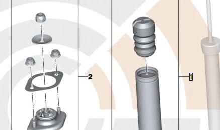 Kit reparación protección amortiguador trasero OEM 33502290319 para BMW E46. Incluye tope adicional y tubo protector (una sola rueda). Original BMW.