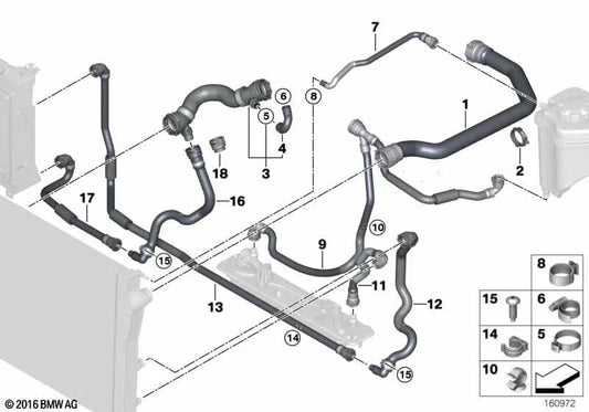 Coolant hose for BMW X5 E70, X6 E71 (OEM 17127794154). Genuine BMW.