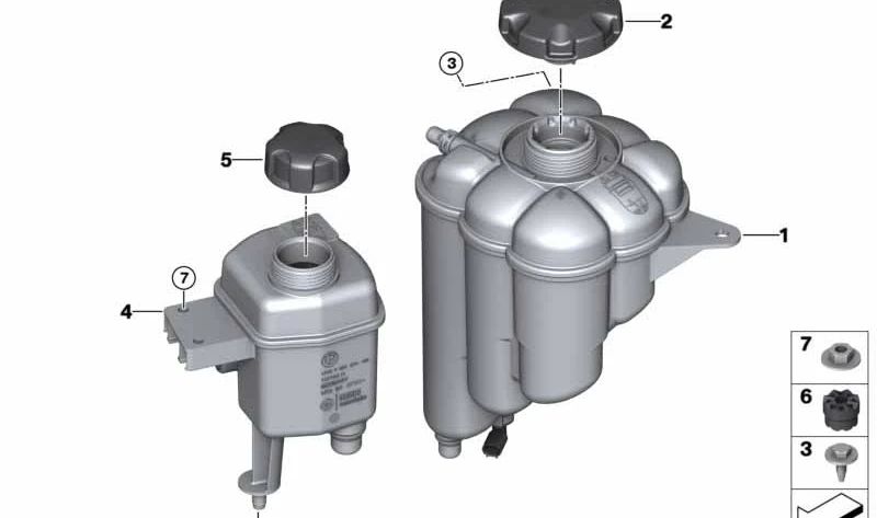 Depósito de expansión refrigerante OEM 17137591214 para BMW X5 F15 xDrive40e y BMW X6 E72 Hybrid. Original BMW.