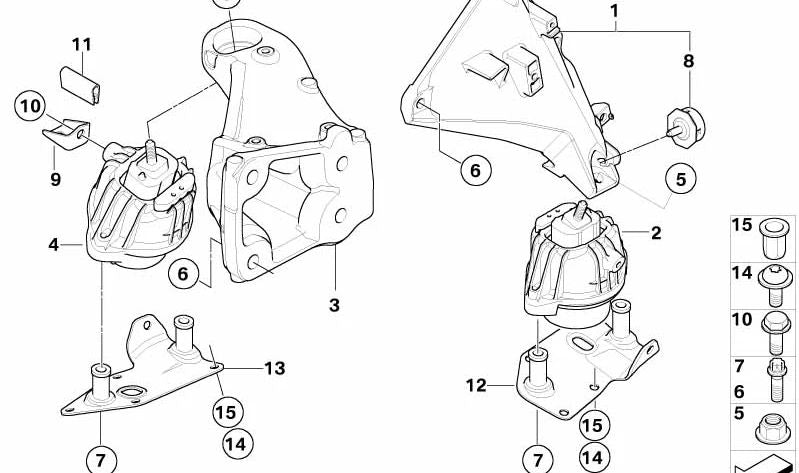 Soporte de motor derecho OEM 22116760320 para BMW E90, E91, E92, E93. Original BMW.