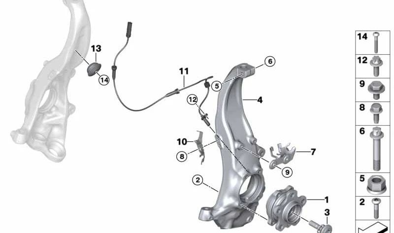 Cojinete giratorio izquierdo para BMW F90, F90N, F91, F92, F93 (OEM 31107857011). Original BMW