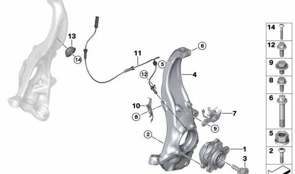 Soporte de latiguillo de freno delantero izquierdo OEM 34307991023 para BMW F90, F90N, G30, G31, G38, G32, F91, F92, F93. Original BMW.