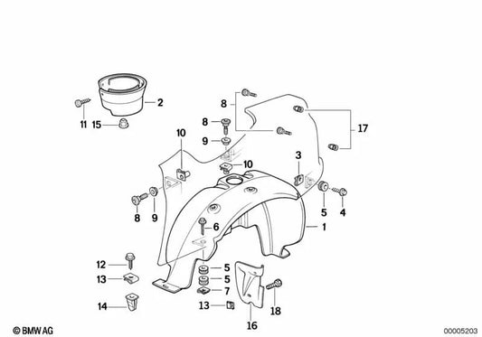 Capa de para-lama traseiro direito para BMW E46, F10, F30 (OEM 51712291158). BMW original