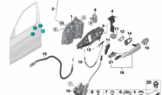 Cabo de abertura de porta dianteira OEM 51217293621 para BMW F15, F85, F16, F86. BMW originais.