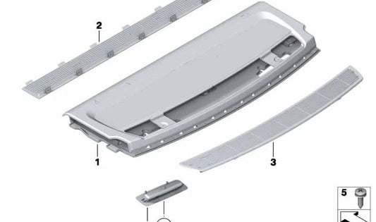 Rejilla decorativa superior OEM 51477237261 para BMW F07 520d, 530d, 535d (modelos con tracción trasera y xDrive, automáticos, años 2009-2013). Color gris Everest. Original BMW.