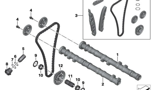 Juego de cadena de distribución OEM 11008536327 para motos BMW S 1000 RR, S 1000 R, S 1000 XR, HP4. Original BMW Motorrad.