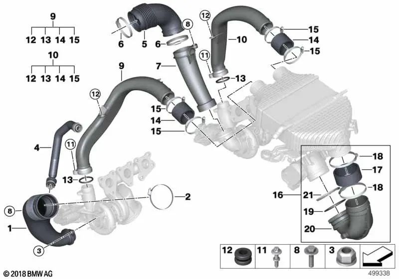 Cilindro de condução do ar de carga 1 - 3 para BMW 2 F87N Series, 3 F80, F80N Series, 4 F82 Series, F82N, F83, F83N (OEM 11617846245). BMW original.
