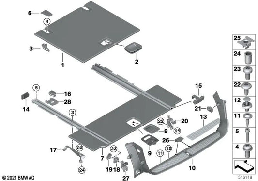 Dobradiça para prateleira para BMW G31, G31N (OEM 51477387478). BMW original.