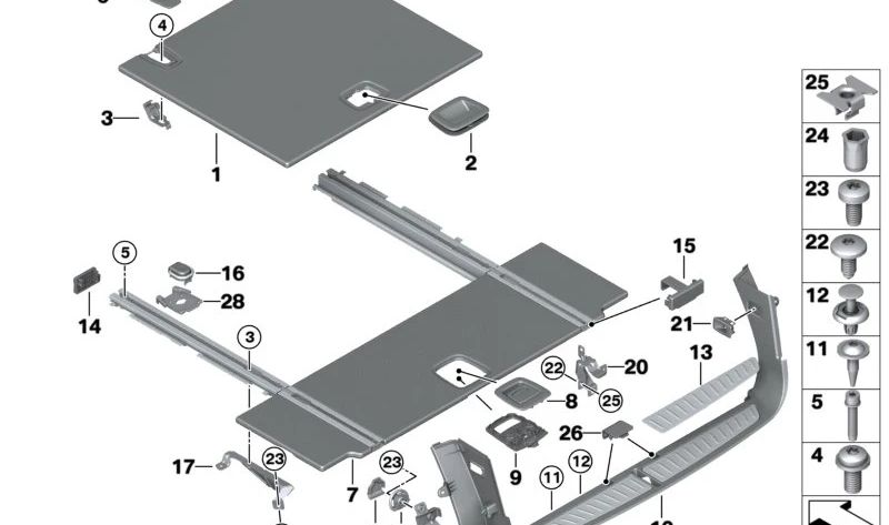 Tapa lateral derecha OEM 51477951965 para BMW G31 (todos los modelos compatibles). Pieza original BMW. Ideal para maletero o acabado interior.