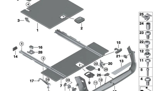 Tapa lateral derecha OEM 51477951965 para BMW G31 (todos los modelos compatibles). Pieza original BMW. Ideal para maletero o acabado interior.