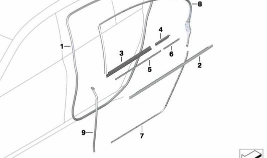 Coperchio del canale esterno Porta posteriore sinistra per BMW F02, F04 (OEM 51357179121). BMW originale