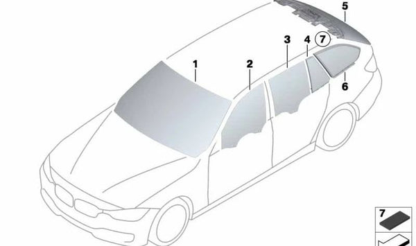 Cristal lateral trasero derecho OEM 51377259714 para BMW Serie 3 (F31). Original BMW.