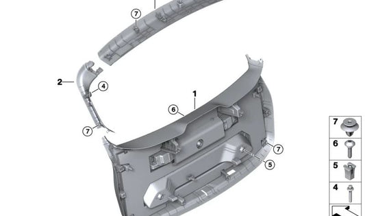 Revestimiento interior portón maletero inferior OEM 51498494239 para BMW Serie 2 U06. Original BMW.