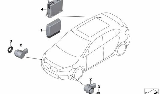 Sensor de aparcamiento ultrasónico azul Misano OEM 66206832306 para BMW F45, F45N, F46, F46N, F48, F48N, F49, F49N, F39. Compatible con asistente de aparcamiento PMA. Original BMW.