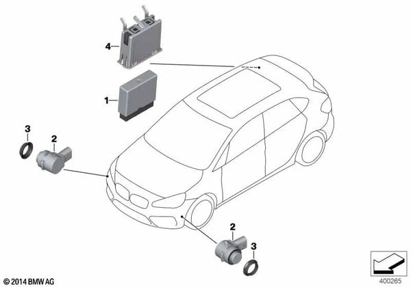 Sensor ultrasónico color gris rascacielos para BMW X2 F39 (OEM 66209824546). Original BMW
