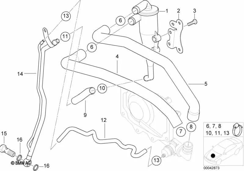 Mangueira de retorno de óleo para BMW X5 E53, Z8 E52 (OEM 11151438302). BMW original.