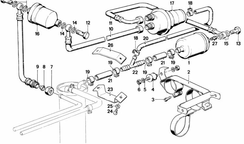 Tubería de combustible OEM 16121118888 para BMW E21. Original BMW.
