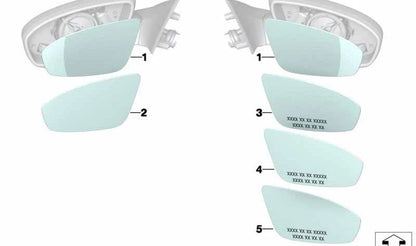 Cristal retrovisor derecho calefactable convexo OEM 51168050086 para BMW F10, F06, F12, F13. Recambio original BMW.