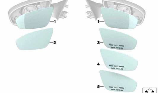 Cristal espejo calefactable gran angular derecho OEM 51168050084 para BMW Serie 5 F10, Serie 6 F06, F12, F13… y más. Original BMW.