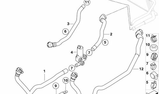 Refrigerant hose OEM radiator 64219222700 for BMW E82, E88, E90, E91, E92, E93, E84. Original BMW.