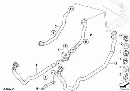 Manguera de Bomba de Agua Auxiliar-Radiador para BMW E81, E82, E87, E87N, E88, E90, E90N, E91, E91N, E92, E92N, E93, E93N, E84 (OEM 64216928591). Original BMW