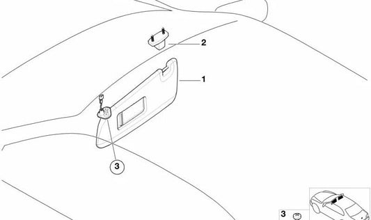 Parasol izquierdo con tapa de espejo OEM 51167023985 para BMW E46. Original BMW.