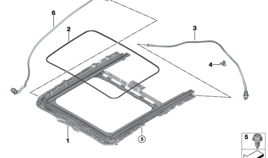 Marco del techo solar OEM 54108737863 para BMW G42, G87, G20, G28, G80, G26, i3. Original BMW.