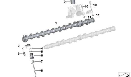 Árbol de levas de escape OEM 11318631648 para BMW G20, G21, G30, G31, G32, G11, G12, G14, G15, G16, G01, G02, G05, G06, G07, G29, G42. Original BMW.