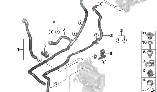 Coolant return hose for BMW X5 G05, G05N, X6 G06, G06N, X7 G07, G07N (OEM 64216992938). Genuine BMW
