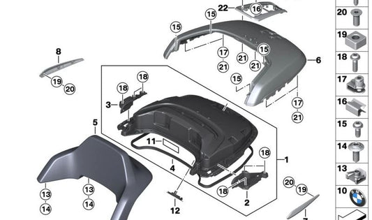 Panel de cubierta superior del topcase OEM 46548829659 para motos BMW R 1300 RT (KA3, desde 03/2025). Original BMW Motorrad.