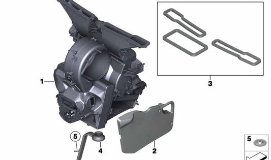 Carcasa vacía calefacción/climatización con evaporador OEM 64119266891 para MINI R56, R56 LCI, Cabrio R57, Coupé R58, Roadster R59... y más. Original MINI.