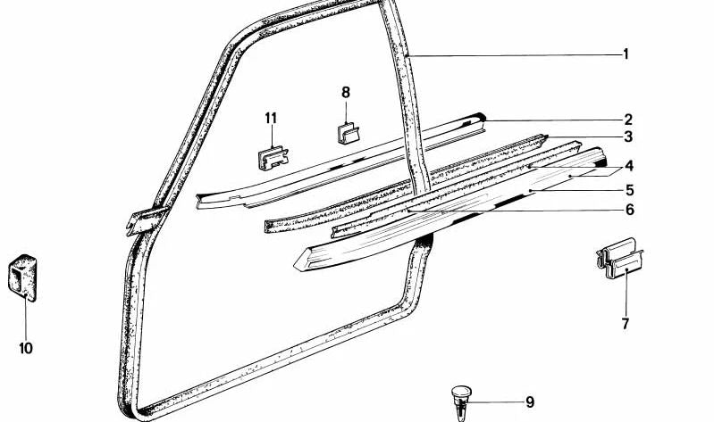 OEM -Fixierungsclip 51211836269 für die BMW 3 E21 -Serie (alle kompatiblen Modelle). Originales BMW -Stück, verwendet bei der Installation des Gummi -Haustür -Gummi.