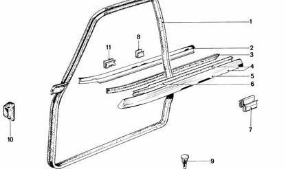 OEM -Fixierungsclip 51211836269 für die BMW 3 E21 -Serie (alle kompatiblen Modelle). Originales BMW -Stück, verwendet bei der Installation des Gummi -Haustür -Gummi.