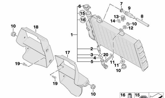 Guía de aire derecha OEM 17112343554 para BMW Motorrad F 650 GS, F 650 GS Dakar, G 650 GS. Original BMW Motorrad.