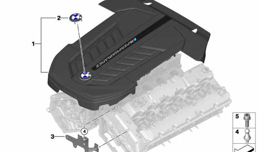 Soporte de tapa del motor OEM 11148638452 para BMW G12 M760Li xDrive. Compatible con modelos desde 02/2016 hasta 06/2022. Original BMW.