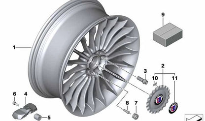Silver alloy wheels for BMW 7 Series F01, F02 (OEM 36107980129). Original BMW
