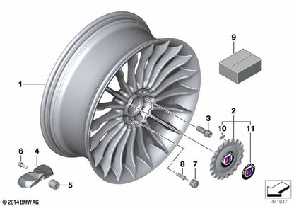 Silver light alloy disc wheel for BMW 7 Series F01N, F02N (OEM 36107984826). Original BMW.